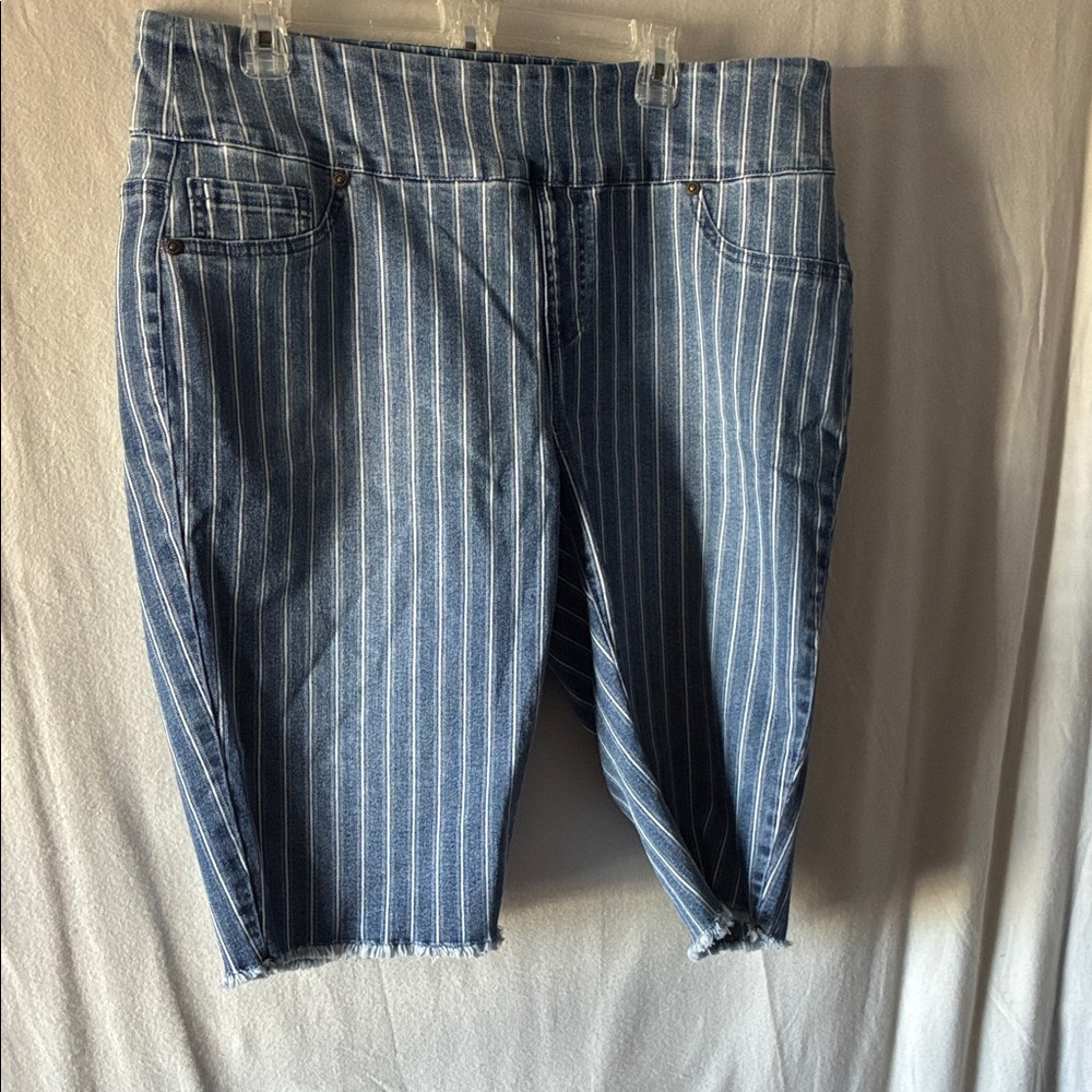 DG2 by Diane Gilman Blue Pinstripe Denim Bermuda Shorts